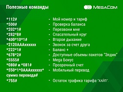USSD-буйруулар аркылуу номуруңуз менен колдонуу оңой жана байланышка сарпталуучу чыгымдарды үнөмдөөгө болот. Бул кыска коддордун жардамы менен кызматтарды кошууга жана өчүрүүгө, балансты жана трафикти көзөмөлдөөгө болот.