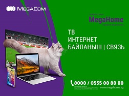 MegaCom компаниясы өз абоненттери үчүн MegaHome* тарифтик сунушун тартуулайт. Жаңы кызматтын боюнча алсак, байланыш кызматтары, кабелдик телеберүү жана үй интернети бир топтомдо камтылган жана төлөм бир мобилдик номур аркылуу жүргүзүлөт.
